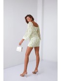 Rochie drapată cu buline, crem și lime 2940 - Magazin online - Boutique